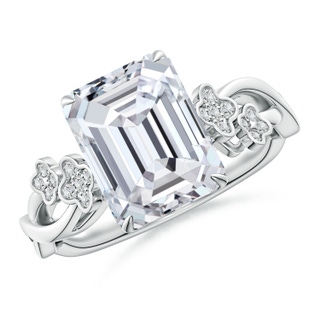 10x7mm HSI2 Nature-Inspired Emerald-Cut Diamond Floral Engagement Ring in P950 Platinum