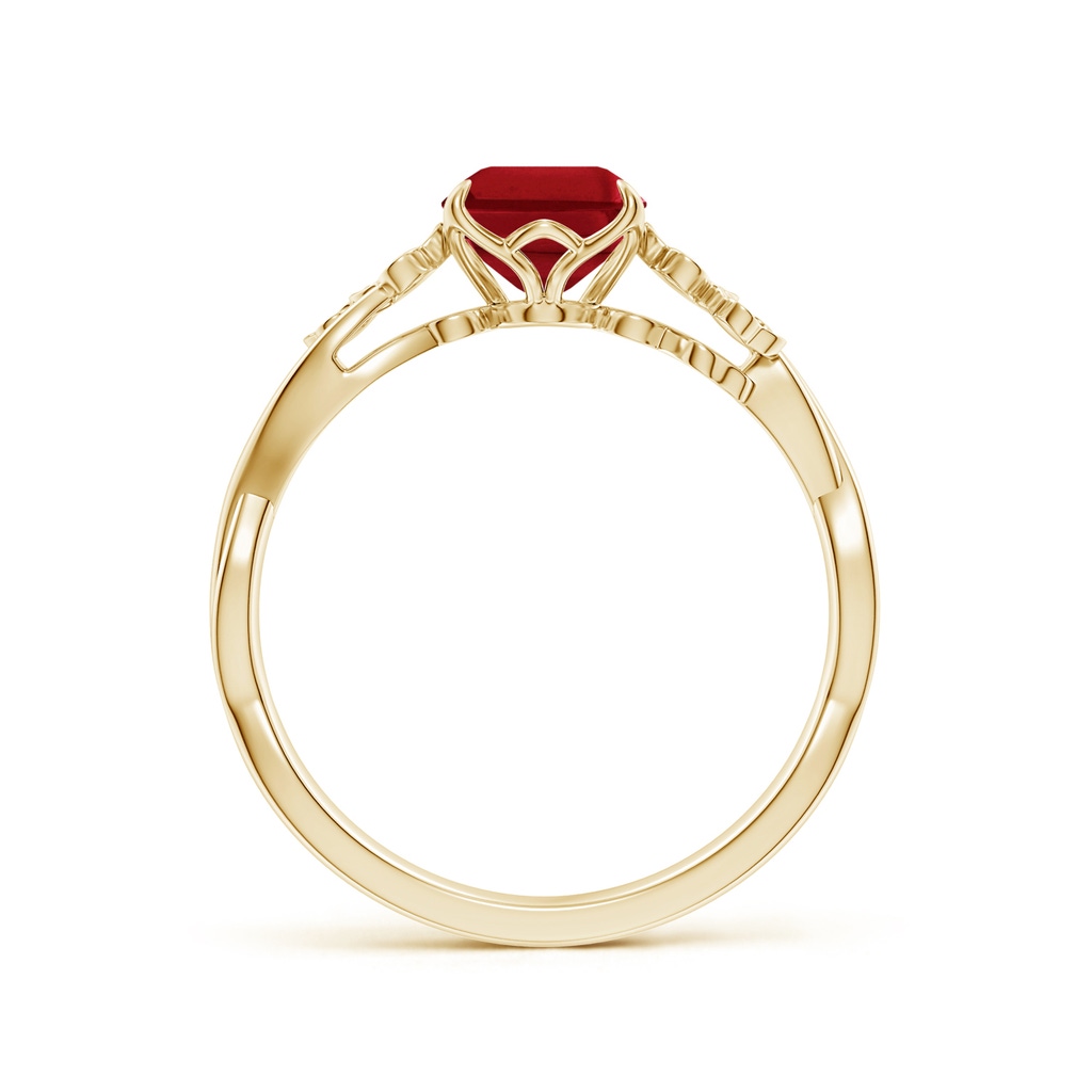 8x6mm AAA Nature-Inspired Emerald-Cut Ruby Floral Engagement Ring in 9K Yellow Gold Side 199