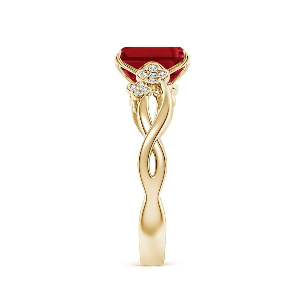 8x6mm AAA Nature-Inspired Emerald-Cut Ruby Floral Engagement Ring in 9K Yellow Gold Side 299