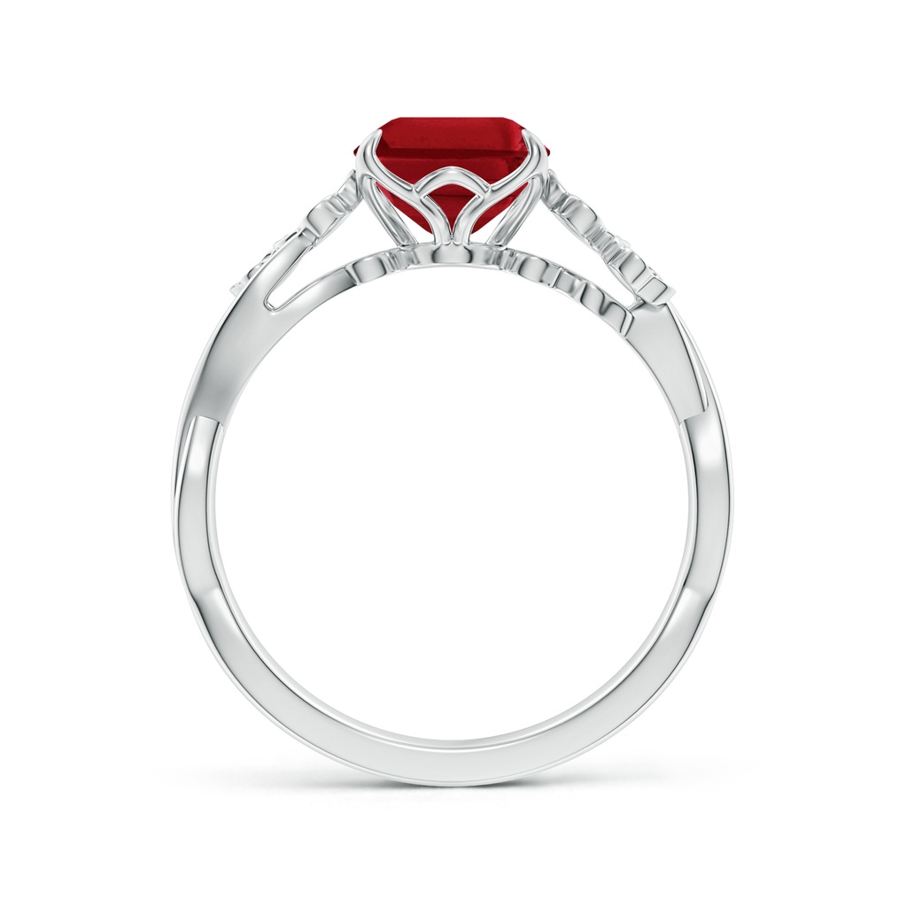 9x7mm AAA Nature-Inspired Emerald-Cut Ruby Floral Engagement Ring in White Gold Side 199