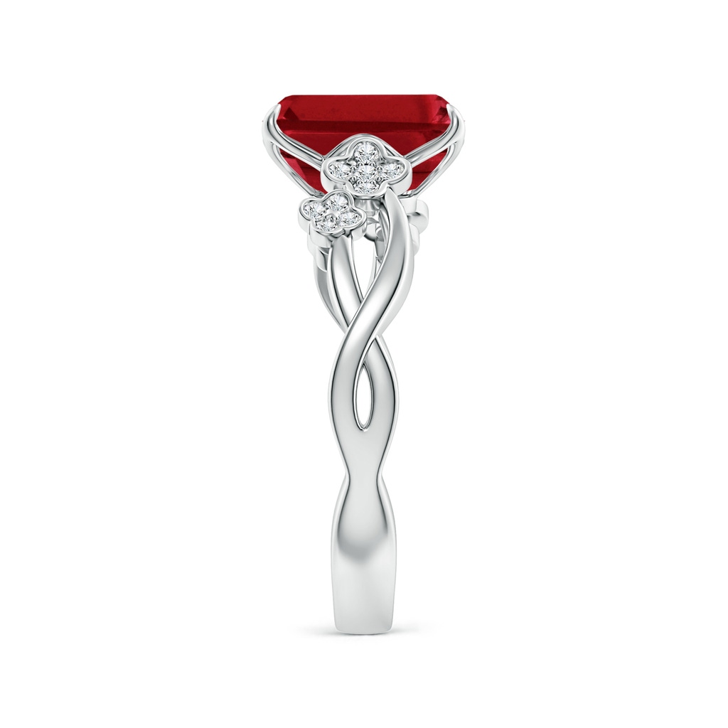9x7mm AAA Nature-Inspired Emerald-Cut Ruby Floral Engagement Ring in White Gold Side 299
