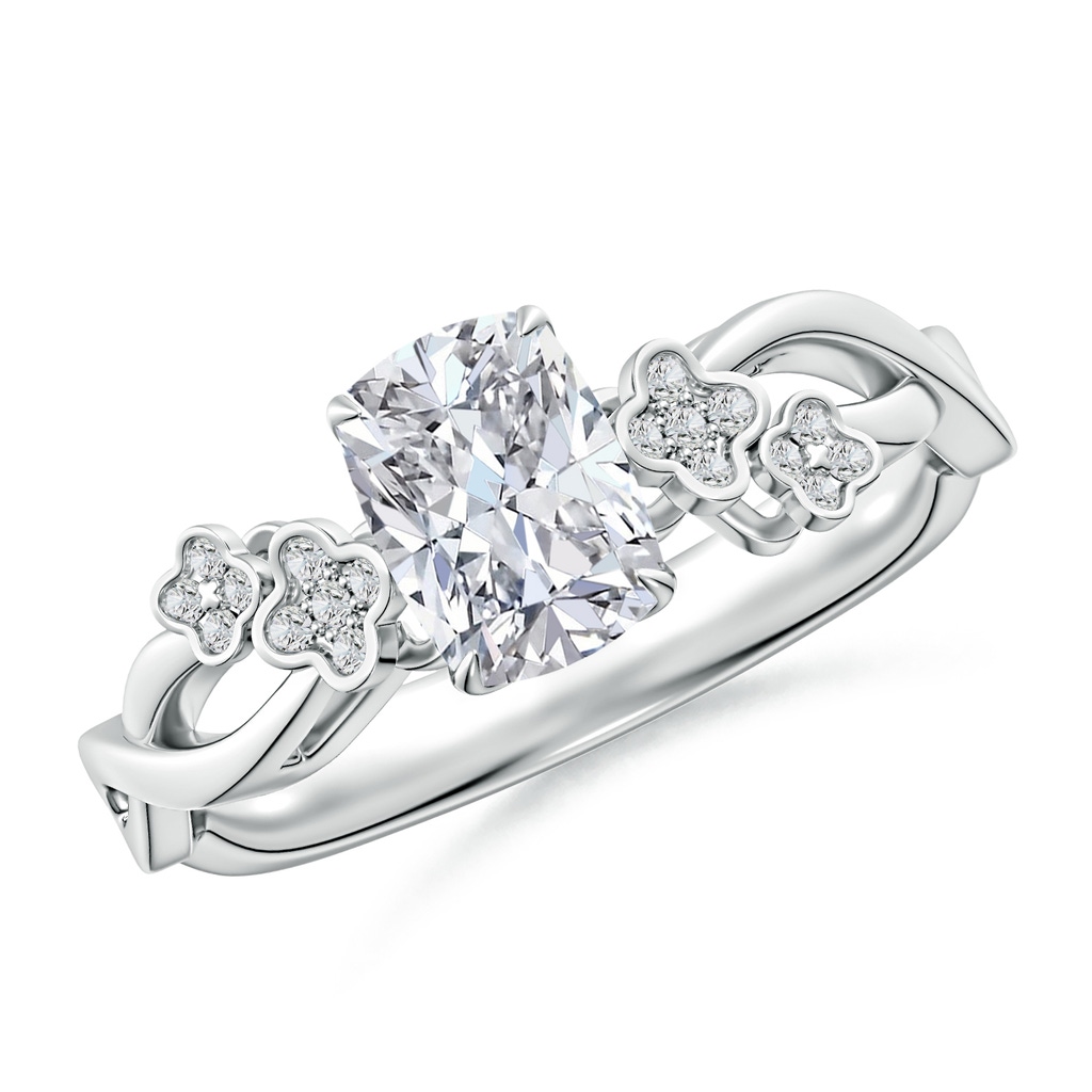 7x5mm HSI2 Nature-Inspired Cushion Rectangular Diamond Floral Engagement Ring in White Gold