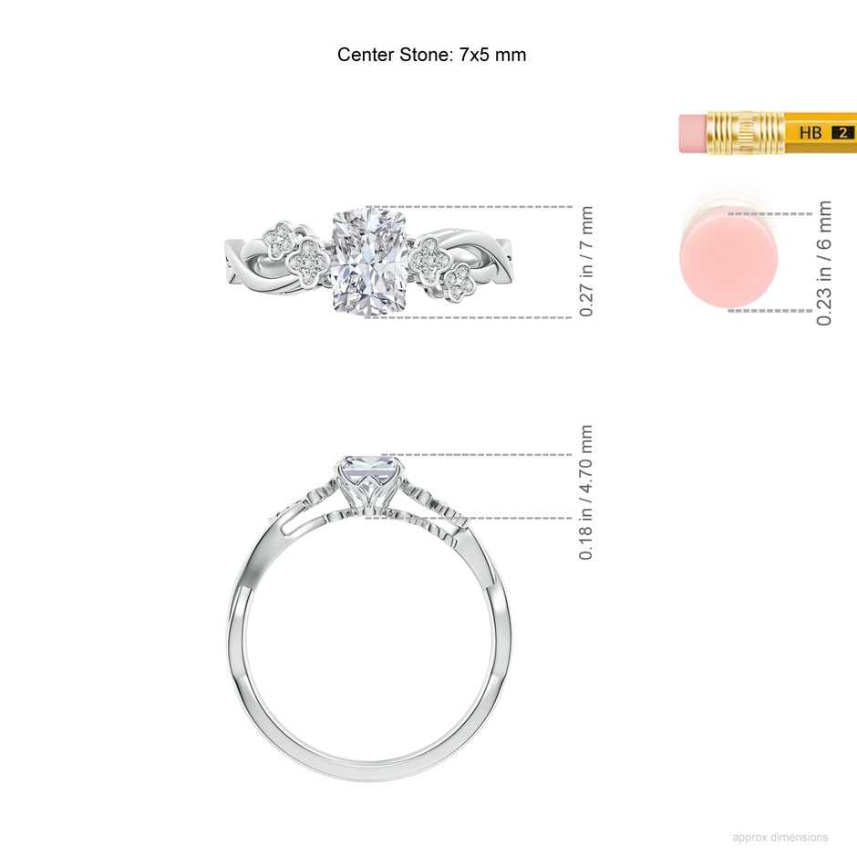 7x5mm HSI2 Nature-Inspired Cushion Rectangular Diamond Floral Engagement Ring in White Gold ruler