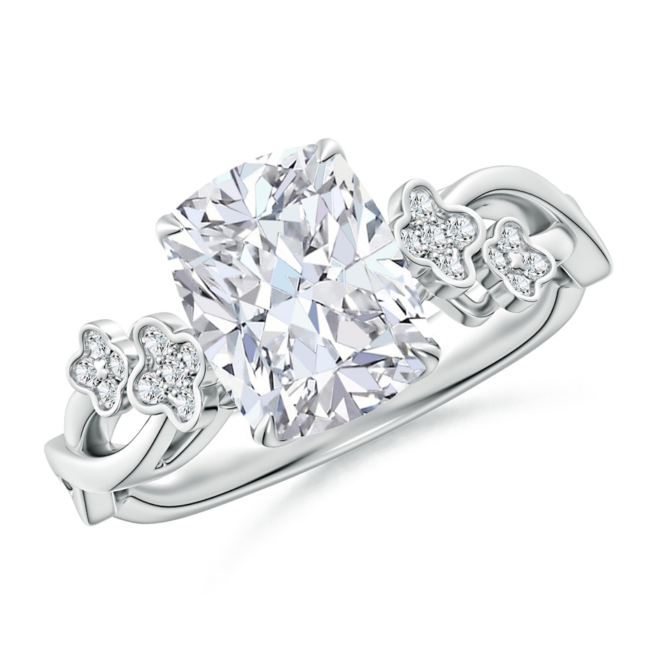 8.5x6.5mm GVS2 Nature-Inspired Cushion Rectangular Diamond Floral Engagement Ring in White Gold 