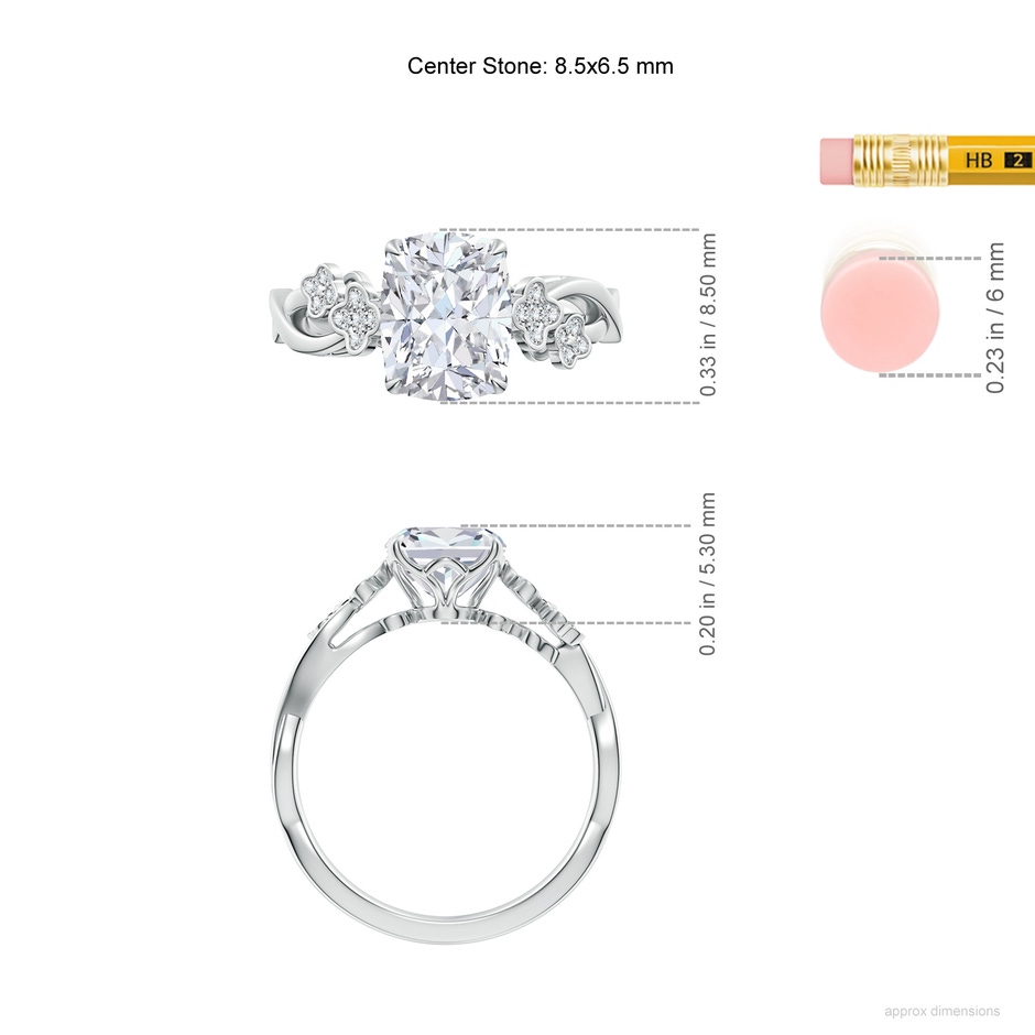 8.5x6.5mm GVS2 Nature-Inspired Cushion Rectangular Diamond Floral Engagement Ring in White Gold ruler