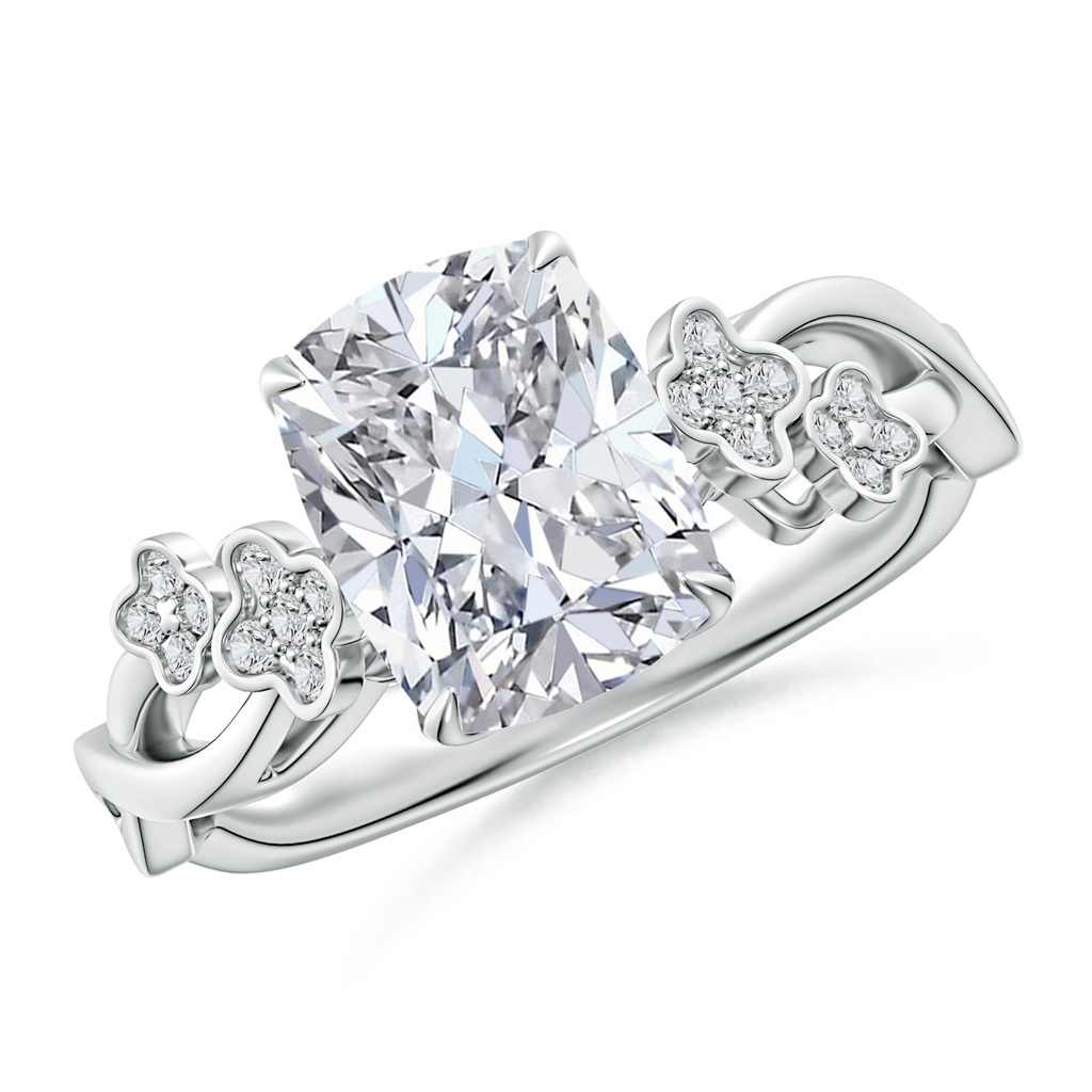 8.5x6.5mm HSI2 Nature-Inspired Cushion Rectangular Diamond Floral Engagement Ring in White Gold