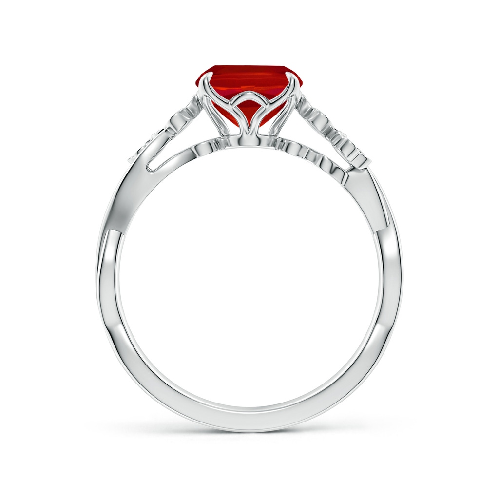 9x7mm AAA Nature-Inspired Cushion Rectangular Ruby Floral Engagement Ring in White Gold Side 199