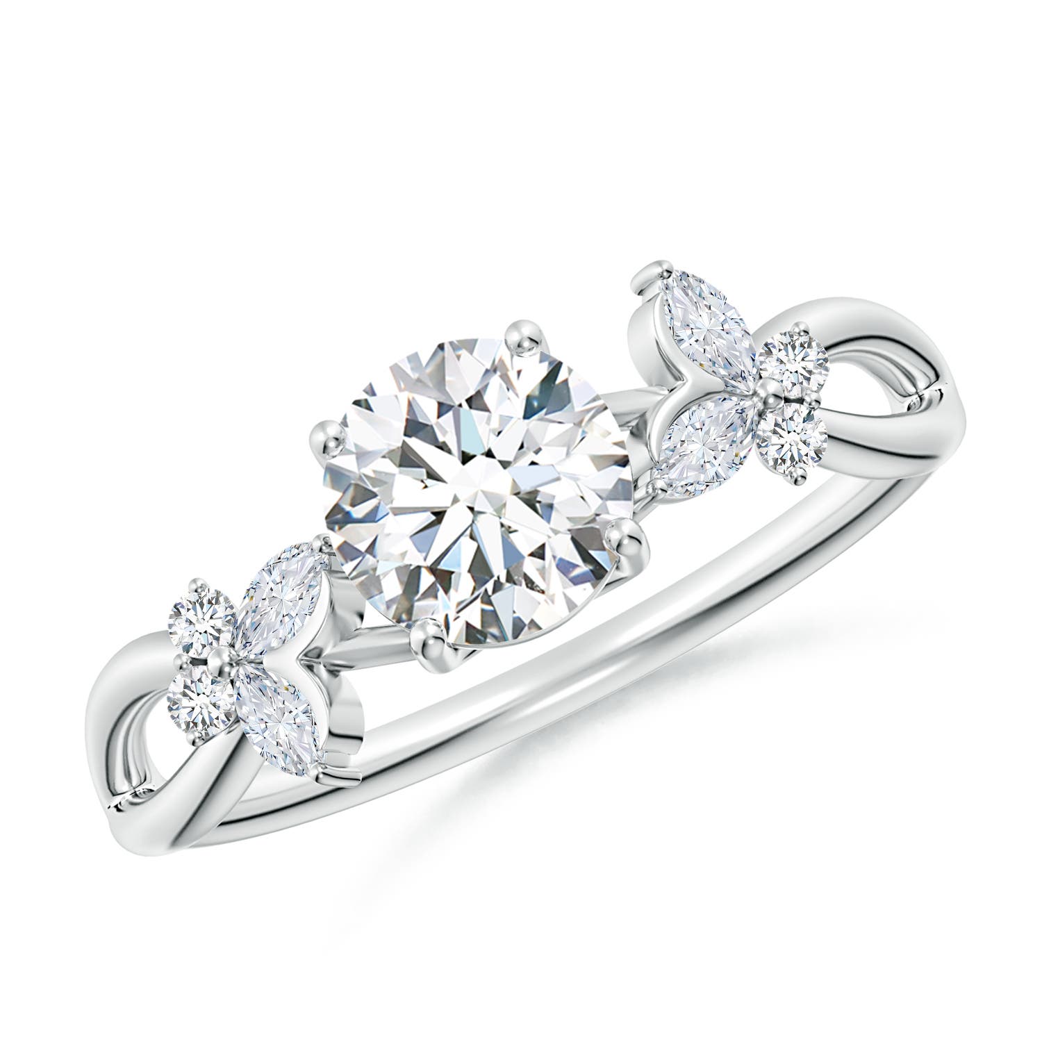 5.9mm GVS2 Round Diamond Butterfly Engagement Ring in White Gold