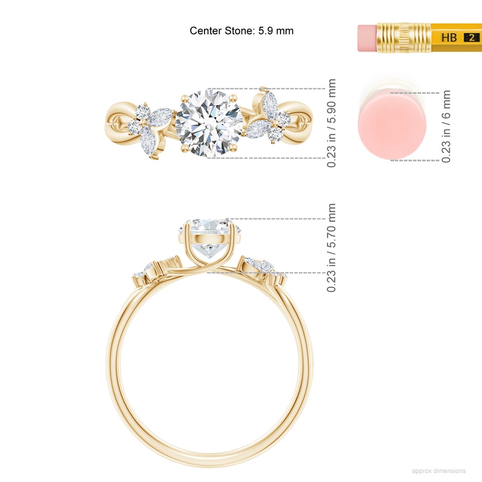 5.9mm GVS2 Round Diamond Butterfly Engagement Ring in Yellow Gold ruler