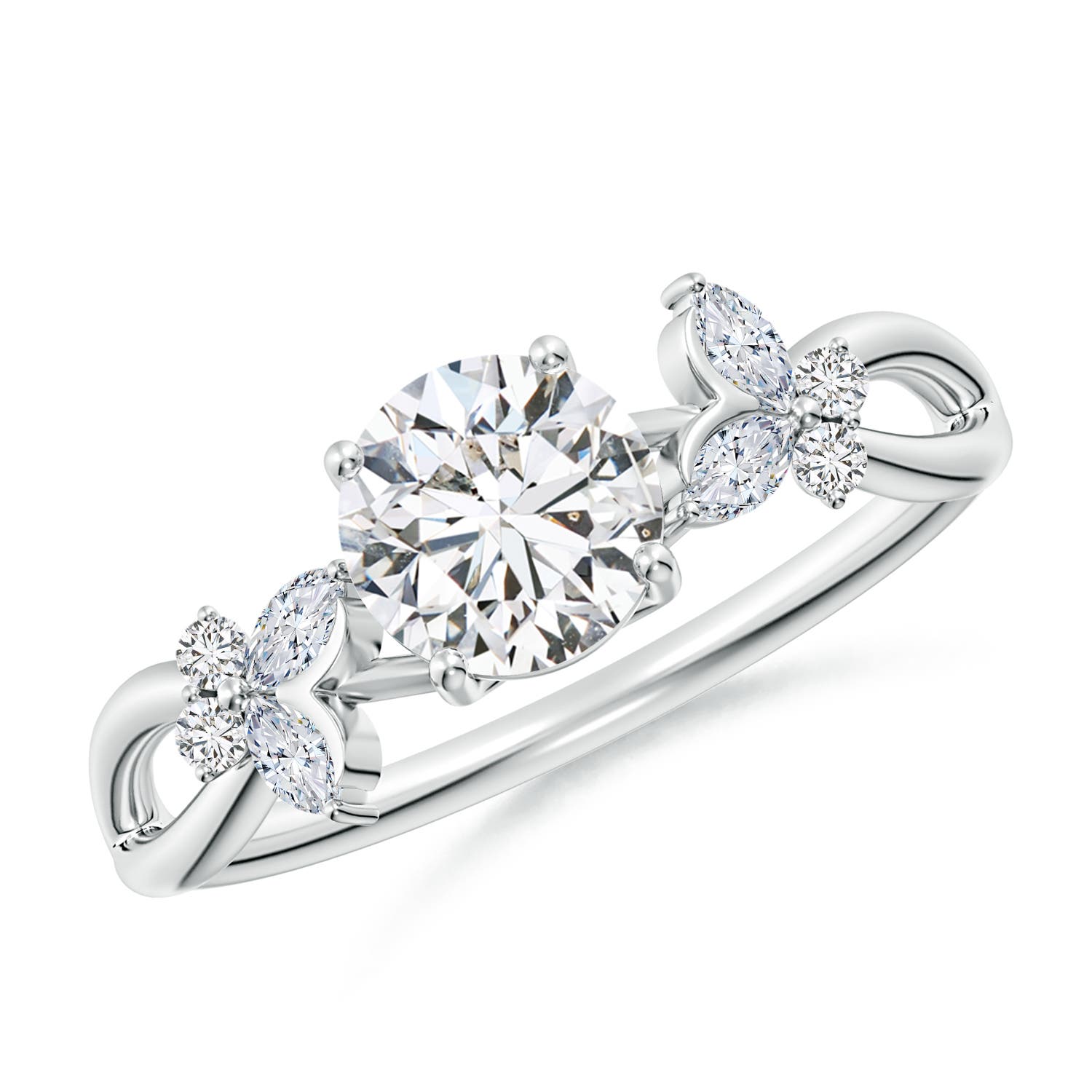 5.9mm HSI2 Round Diamond Butterfly Engagement Ring in 18K White Gold