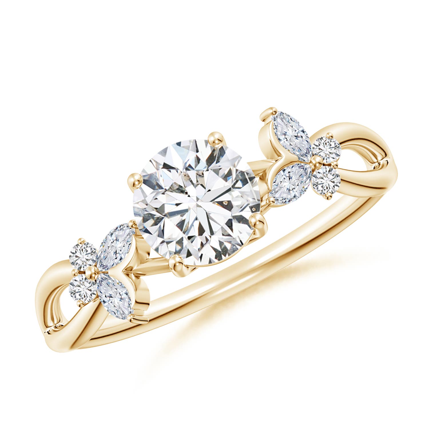 5.9mm HSI2 Round Diamond Butterfly Engagement Ring in 18K Yellow Gold