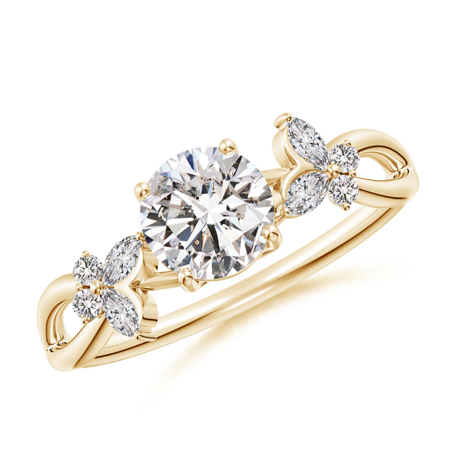 5.9mm IJI1I2 Round Diamond Butterfly Engagement Ring in 18CT Yellow Gold