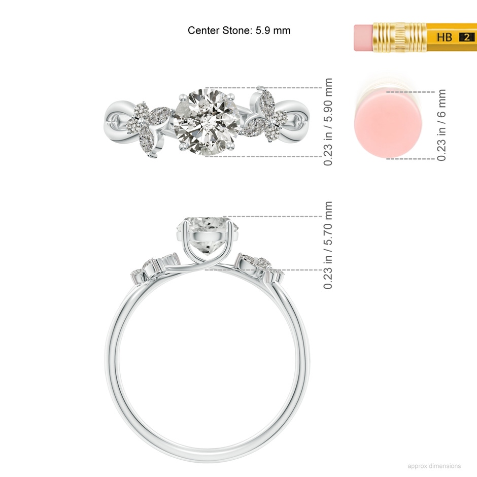 5.9mm KI3 Round Diamond Butterfly Engagement Ring in P950 Platinum ruler