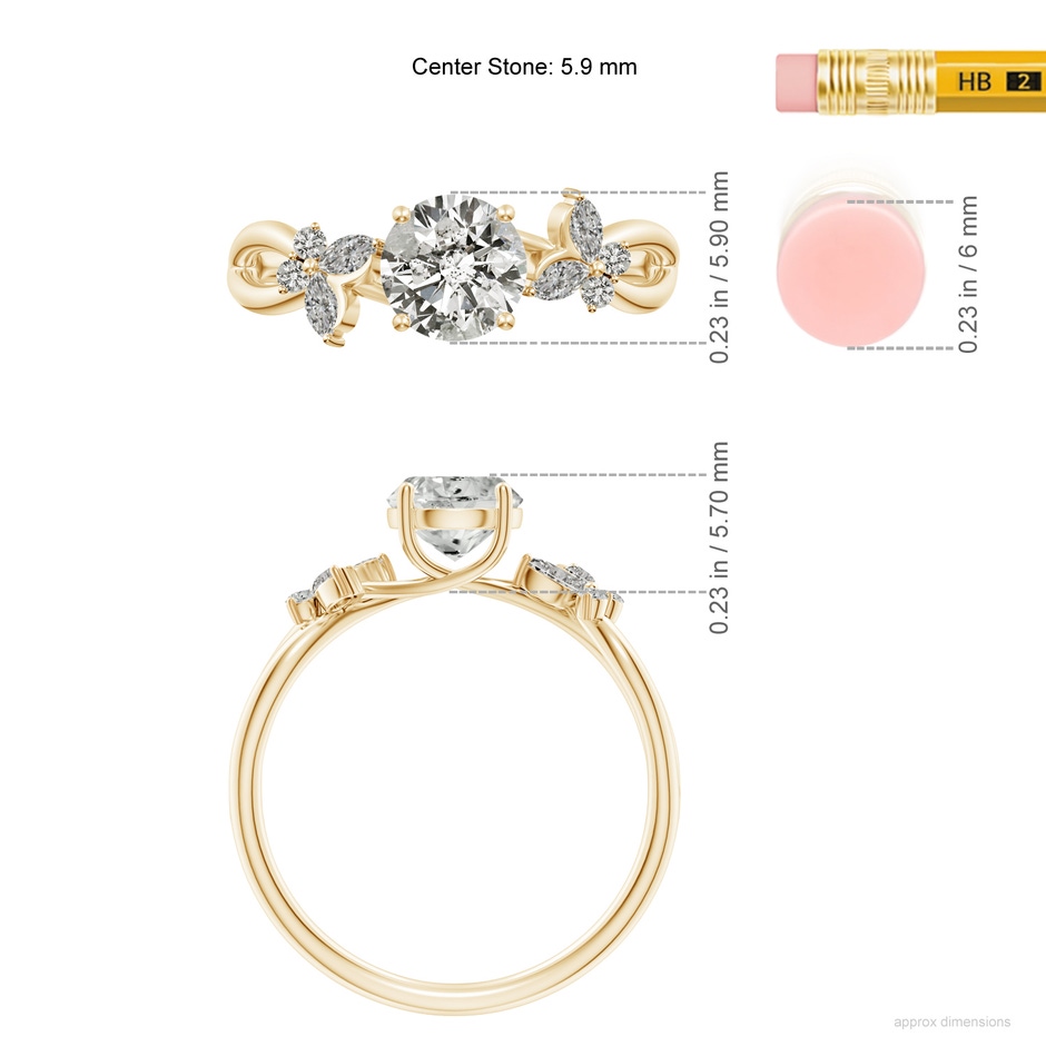 5.9mm KI3 Round Diamond Butterfly Engagement Ring in Yellow Gold ruler