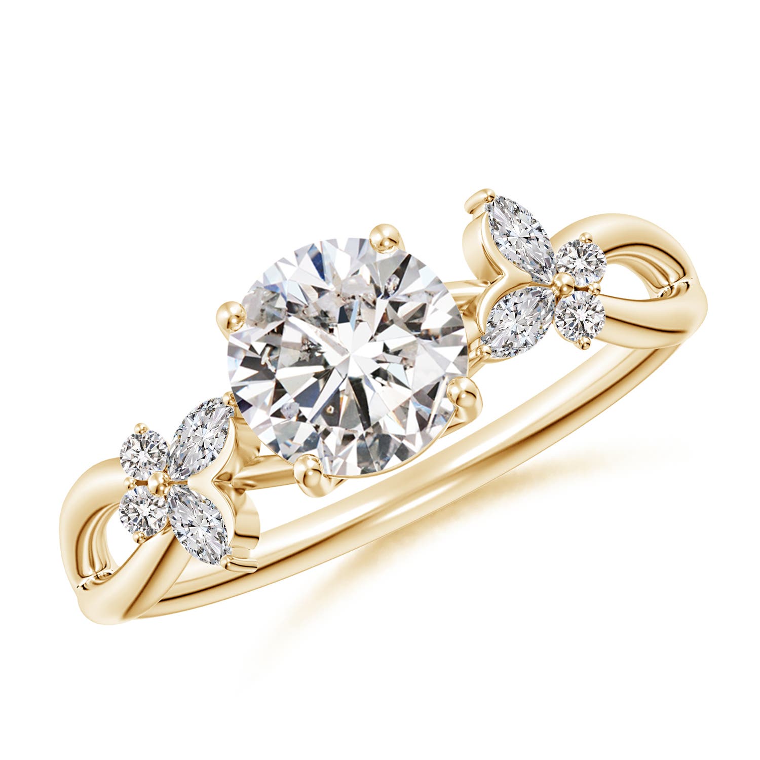 6.4mm IJI1I2 Round Diamond Butterfly Engagement Ring in 18CT Yellow Gold