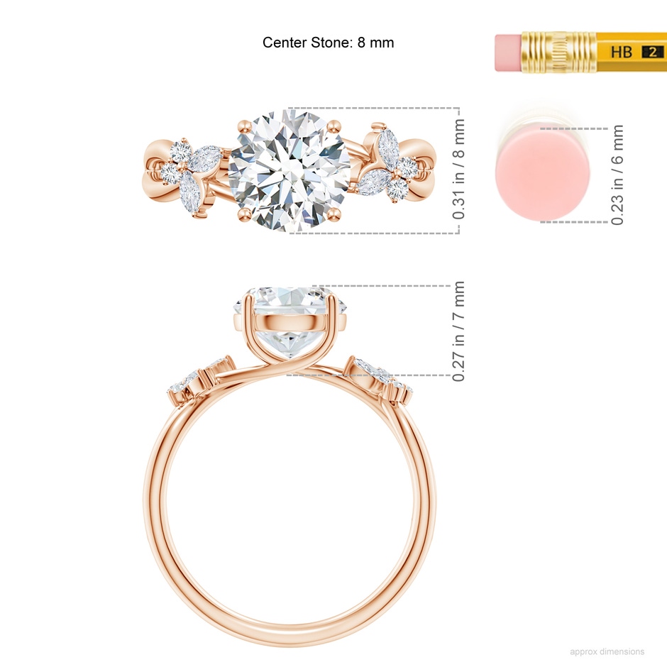 8mm GVS2 Round Diamond Butterfly Engagement Ring in 18K Rose Gold ruler