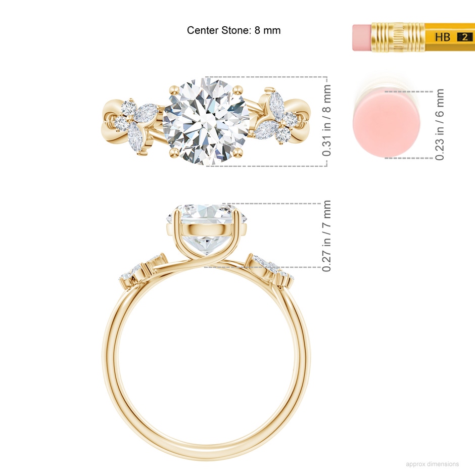 8mm GVS2 Round Diamond Butterfly Engagement Ring in Yellow Gold ruler