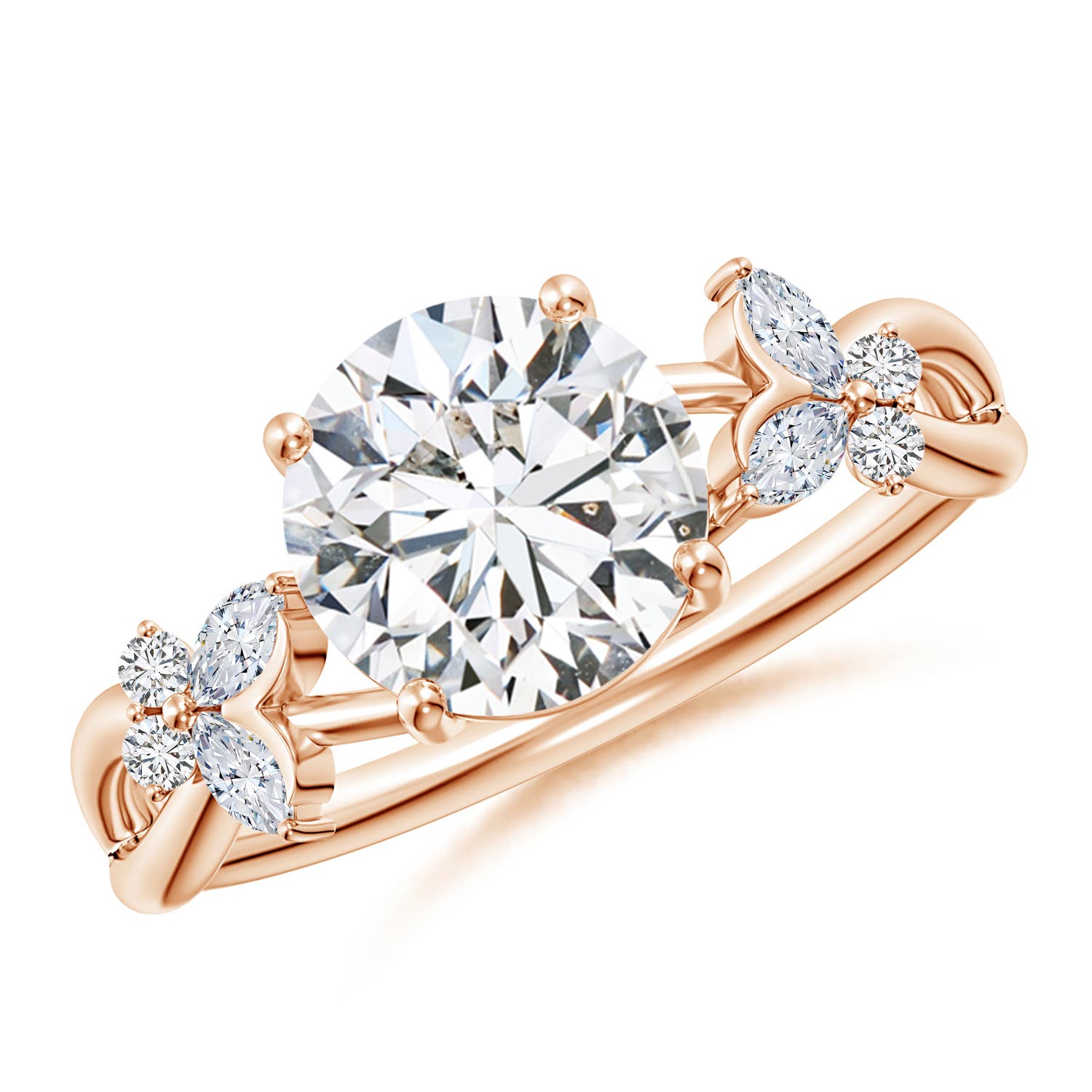 8mm HSI2 Round Diamond Butterfly Engagement Ring in 18CT Rose Gold