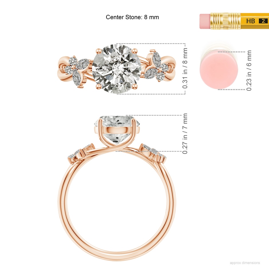 8mm KI3 Round Diamond Butterfly Engagement Ring in Rose Gold ruler