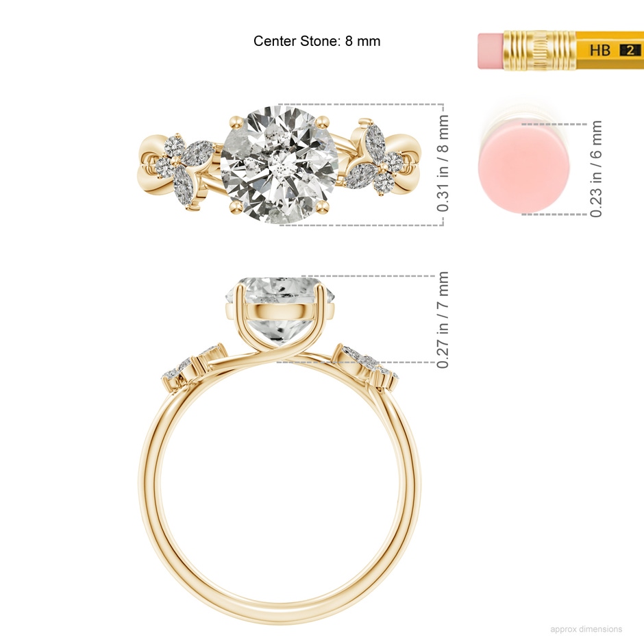 8mm KI3 Round Diamond Butterfly Engagement Ring in Yellow Gold ruler