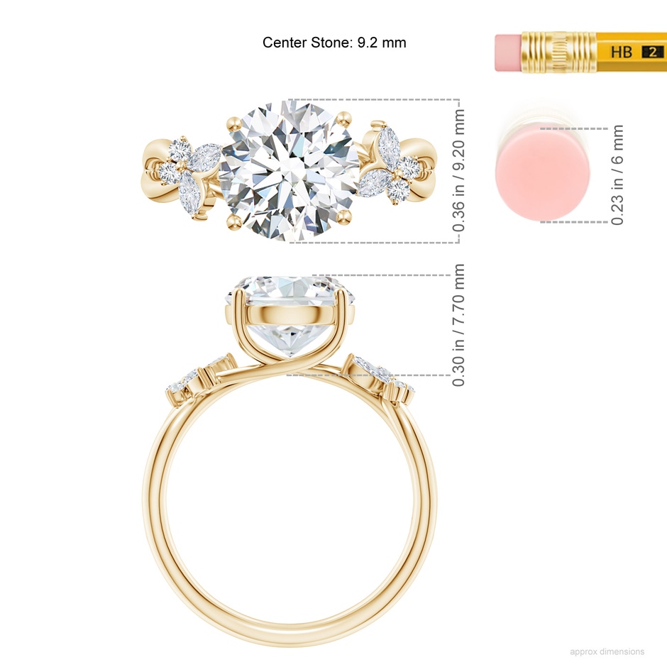 9.2mm GVS2 Round Diamond Butterfly Engagement Ring in Yellow Gold ruler
