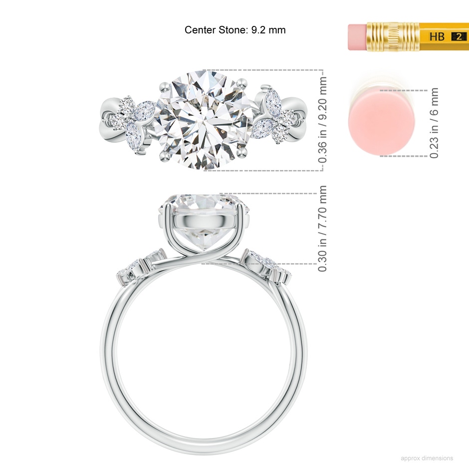 9.2mm HSI2 Round Diamond Butterfly Engagement Ring in P950 Platinum ruler