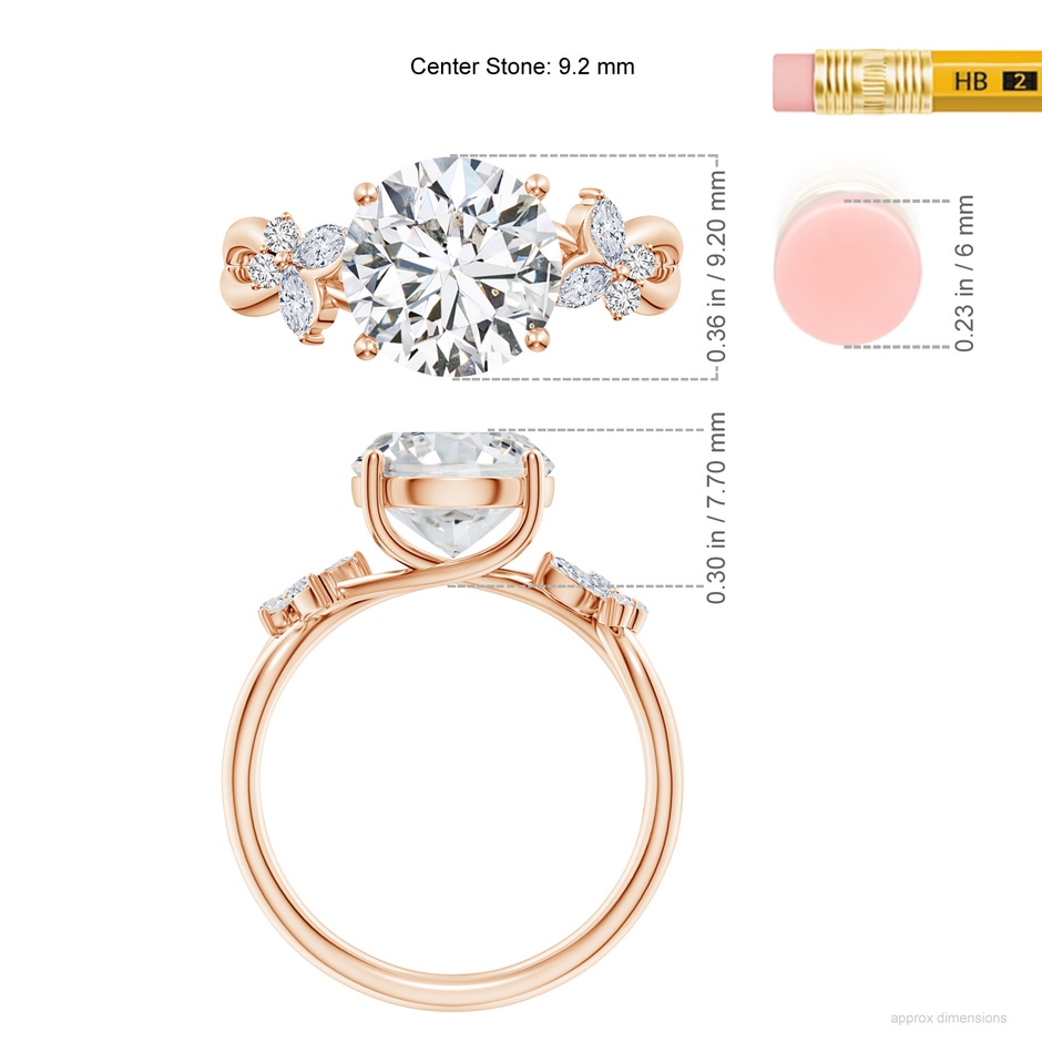 9.2mm HSI2 Round Diamond Butterfly Engagement Ring in Rose Gold ruler