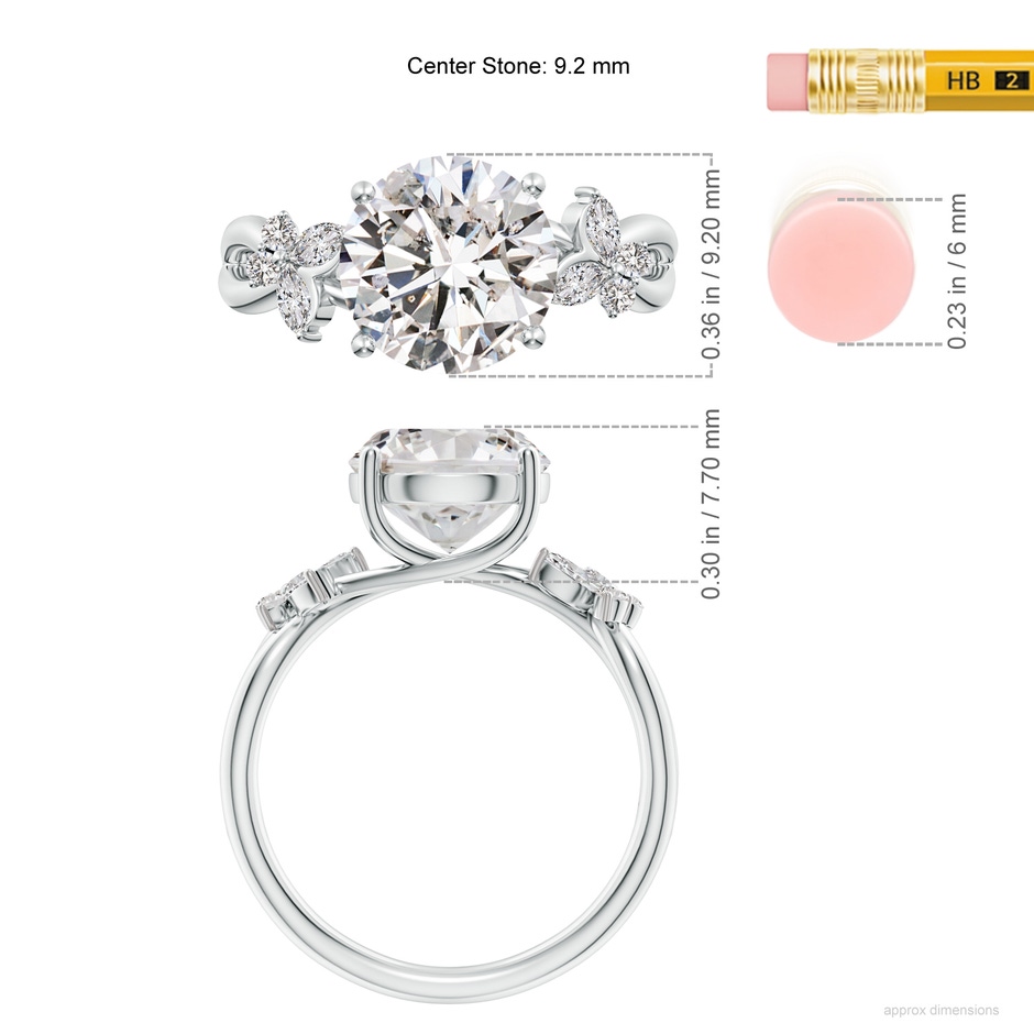 9.2mm IJI1I2 Round Diamond Butterfly Engagement Ring in P950 Platinum ruler