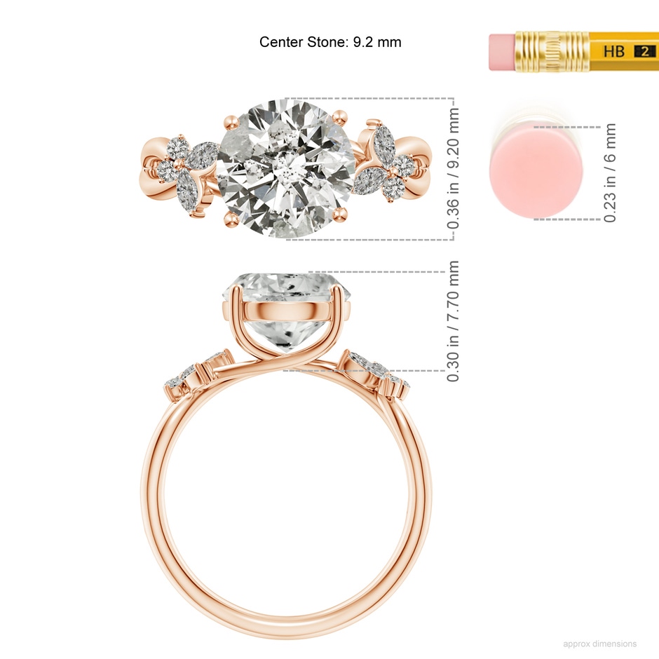 9.2mm KI3 Round Diamond Butterfly Engagement Ring in Rose Gold ruler