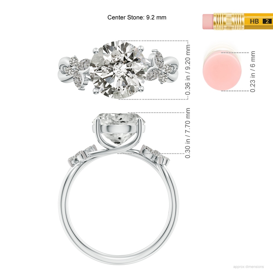 9.2mm KI3 Round Diamond Butterfly Engagement Ring in White Gold ruler