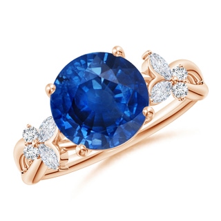 9mm AAA Round Blue Sapphire Butterfly Engagement Ring in Rose Gold