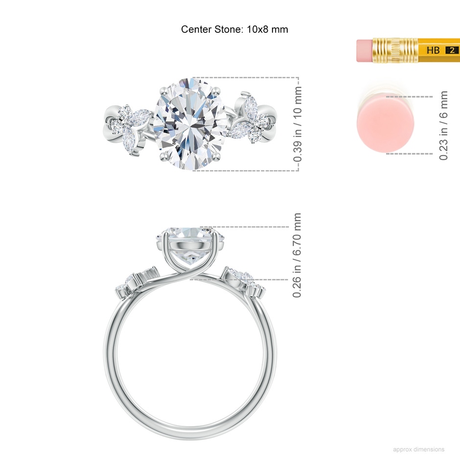 10x8mm GVS2 Oval Diamond Butterfly Engagement Ring in P950 Platinum ruler