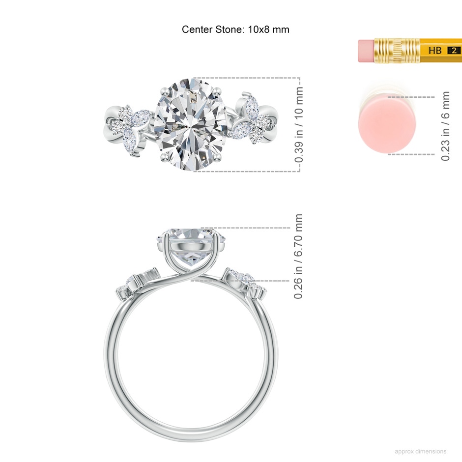 10x8mm HSI2 Oval Diamond Butterfly Engagement Ring in P950 Platinum ruler