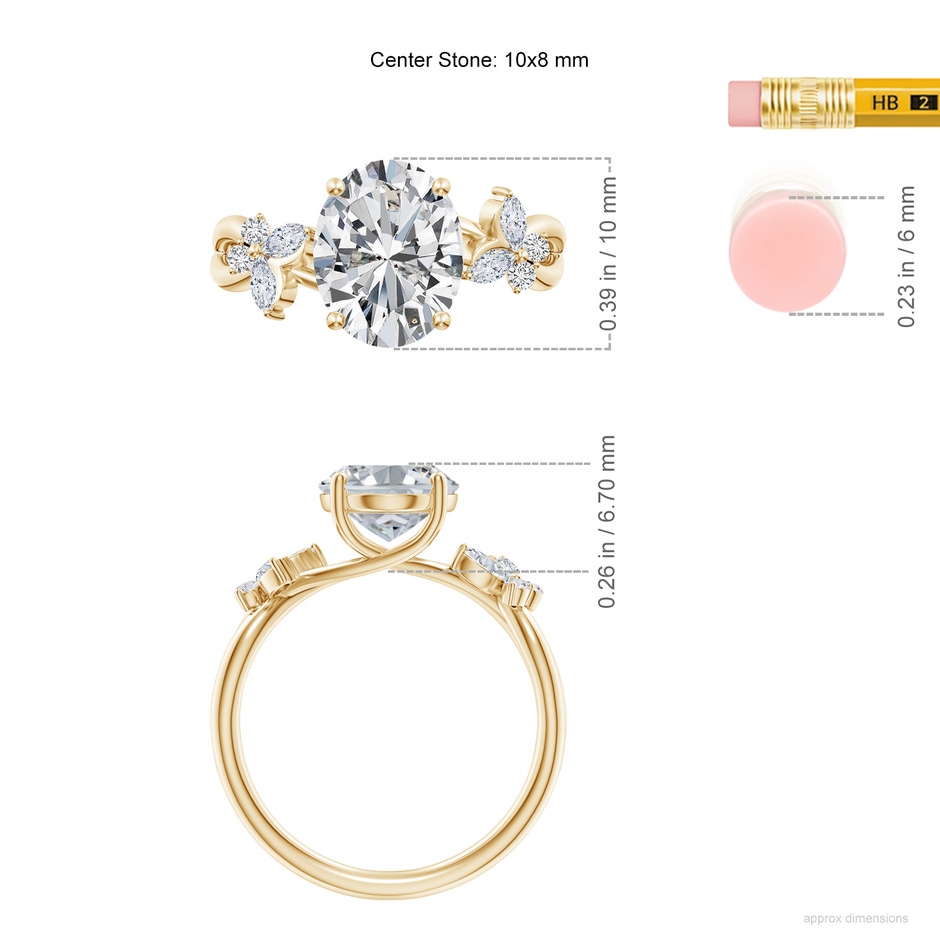 10x8mm HSI2 Oval Diamond Butterfly Engagement Ring in Yellow Gold ruler