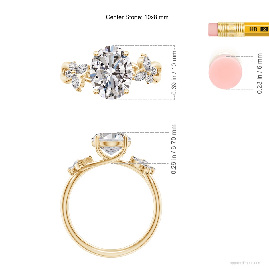 10x8mm IJI1I2 Oval Diamond Butterfly Engagement Ring in 9K Yellow Gold ruler
