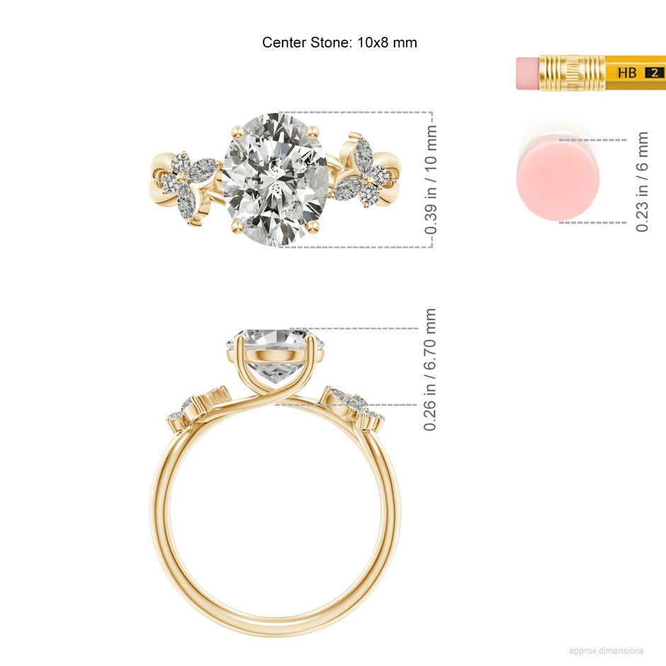 10x8mm KI3 Oval Diamond Butterfly Engagement Ring in Yellow Gold ruler