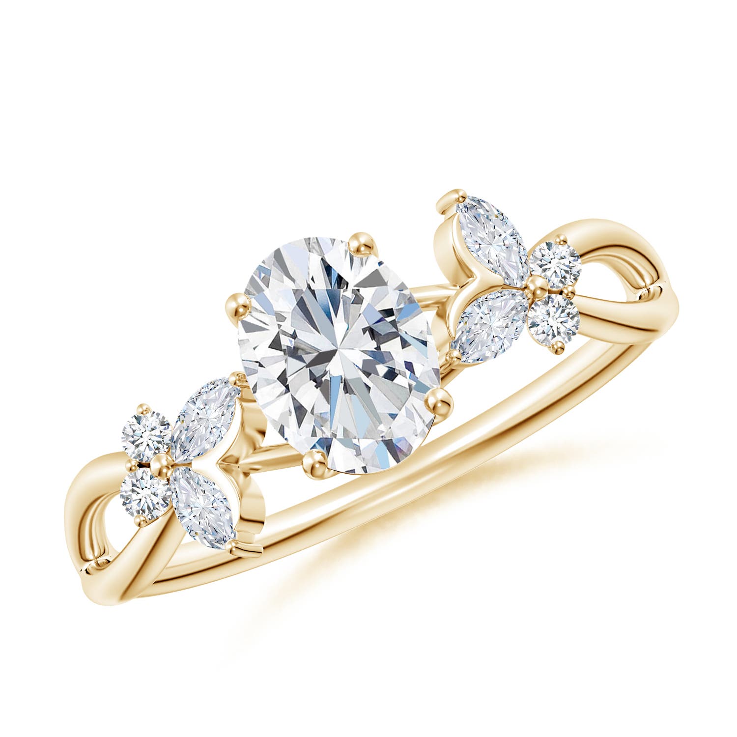 7x5mm GVS2 Oval Diamond Butterfly Engagement Ring in Yellow Gold
