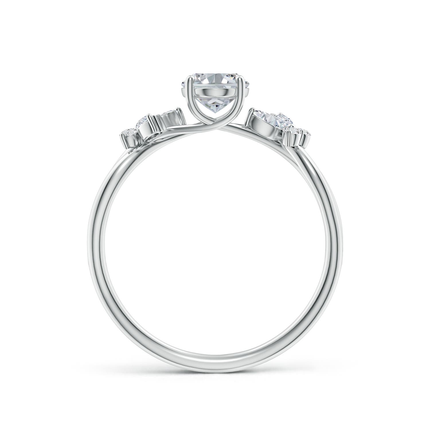 7x5mm HSI2 Oval Diamond Butterfly Engagement Ring in 18K White Gold