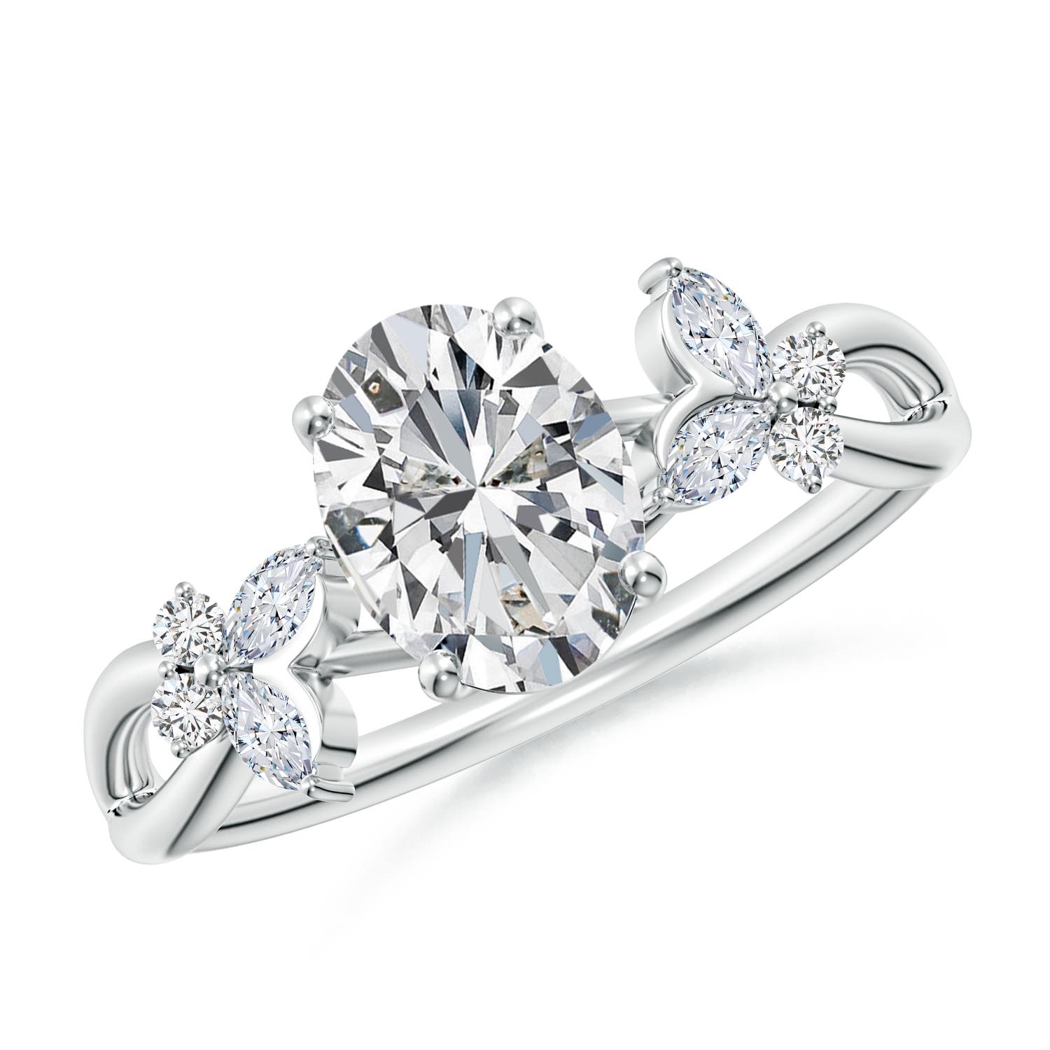 8x6mm HSI2 Oval Diamond Butterfly Engagement Ring in White Gold