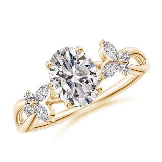 8x6mm IJI1I2 Oval Diamond Butterfly Engagement Ring in Yellow Gold