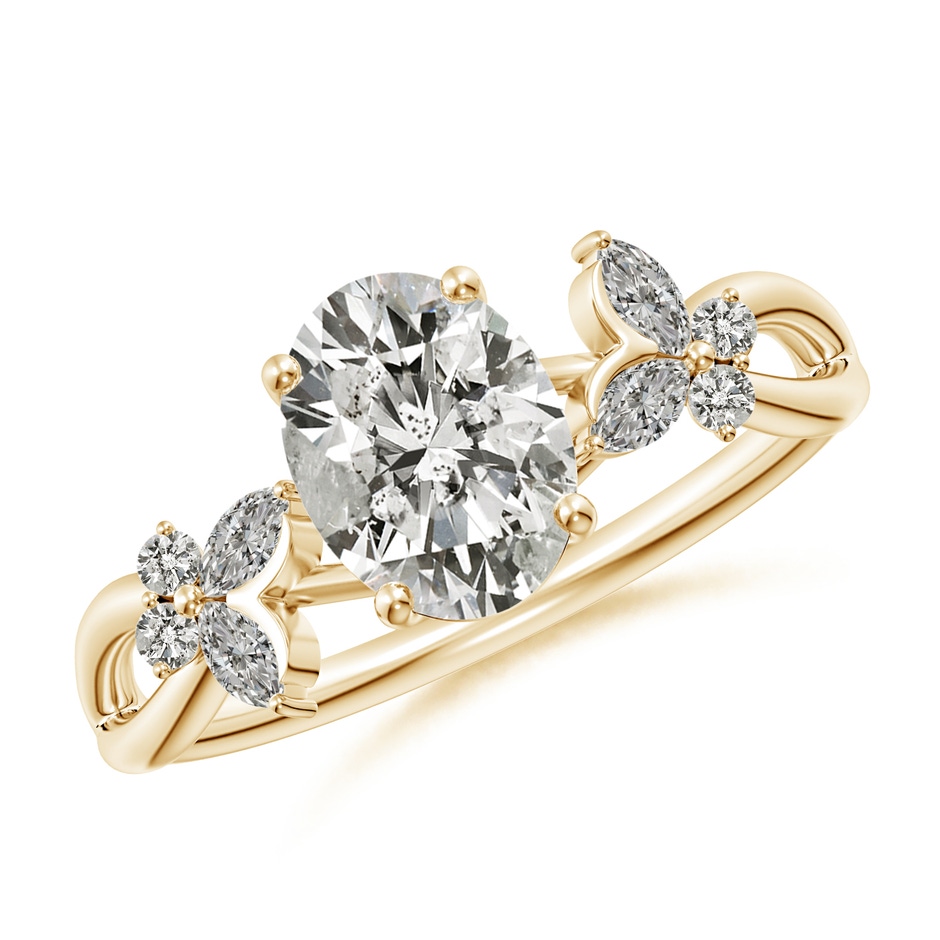 8x6mm KI3 Oval Diamond Butterfly Engagement Ring in Yellow Gold 