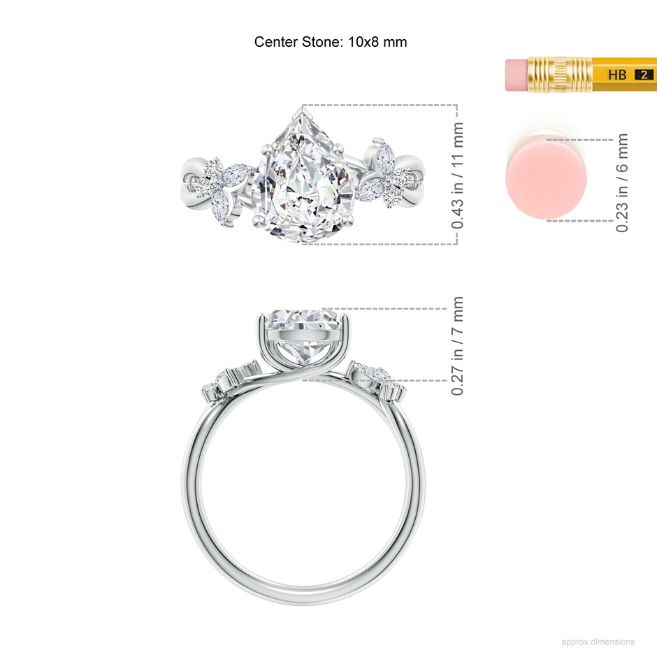 10x8mm HSI2 Pear-Shaped Diamond Butterfly Engagement Ring in P950 Platinum ruler