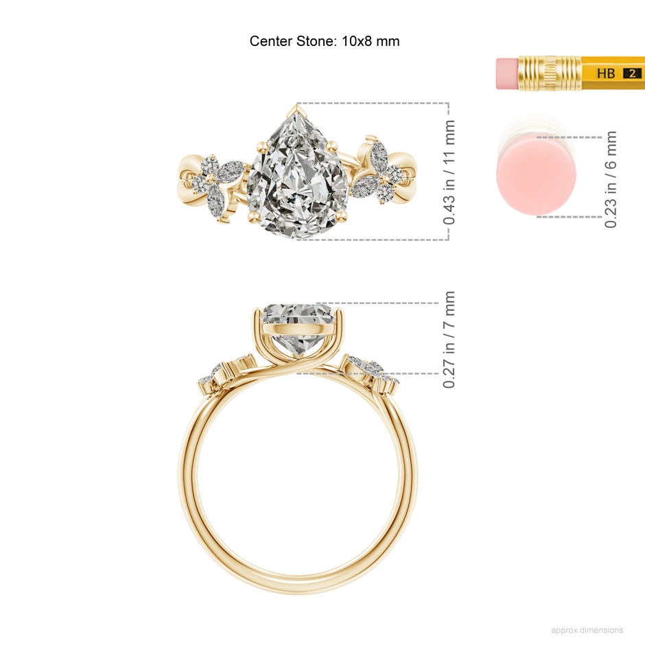 10x8mm KI3 Pear-Shaped Diamond Butterfly Engagement Ring in Yellow Gold ruler