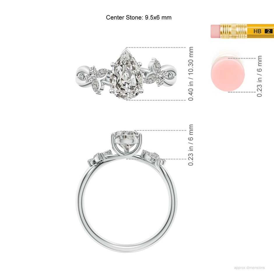 9.5x6mm KI3 Pear-Shaped Diamond Butterfly Engagement Ring in White Gold ruler
