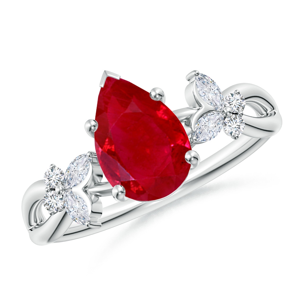 9x7mm AAA Pear-Shaped Ruby Butterfly Engagement Ring in White Gold