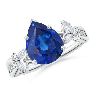 10x8mm AAA Pear-Shaped Blue Sapphire Butterfly Engagement Ring in P950 Platinum