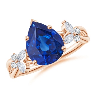 10x8mm AAA Pear-Shaped Blue Sapphire Butterfly Engagement Ring in Rose Gold