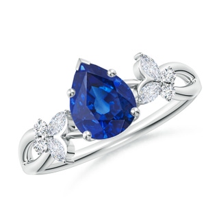 8x6mm AAA Pear-Shaped Blue Sapphire Butterfly Engagement Ring in White Gold