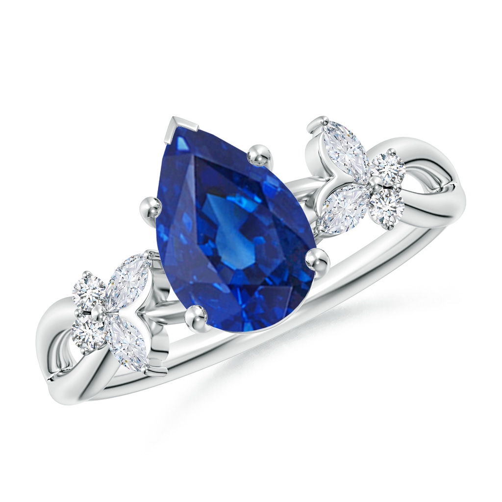 9x7mm AAA Pear-Shaped Blue Sapphire Butterfly Engagement Ring in White Gold