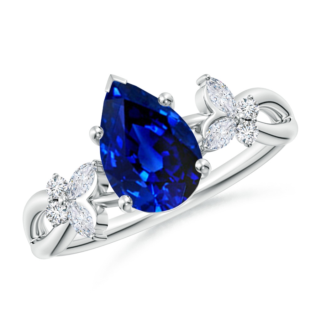 9x7mm Lab-Grown Pear-Shaped Blue Sapphire Butterfly Engagement Ring in White Gold